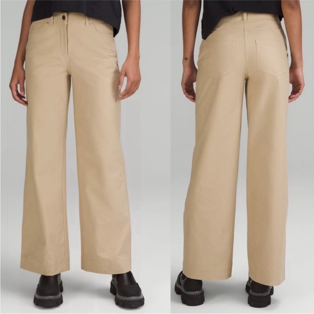 Lululemon City Sleek Wide Leg Khaki Pants in Trench 5 Pocket Jeans Cut